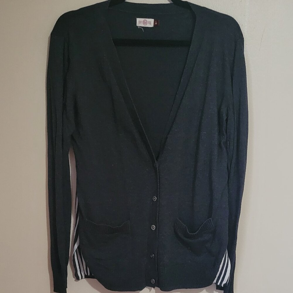 Gray Long Sleeved Cardigan Sweater